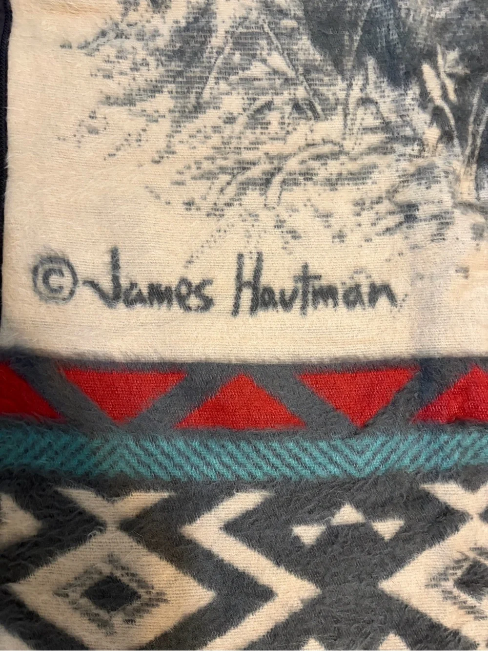 Vintage Biederlack of America Southwestern Bear Blanket James Hautman 73.5”x57”